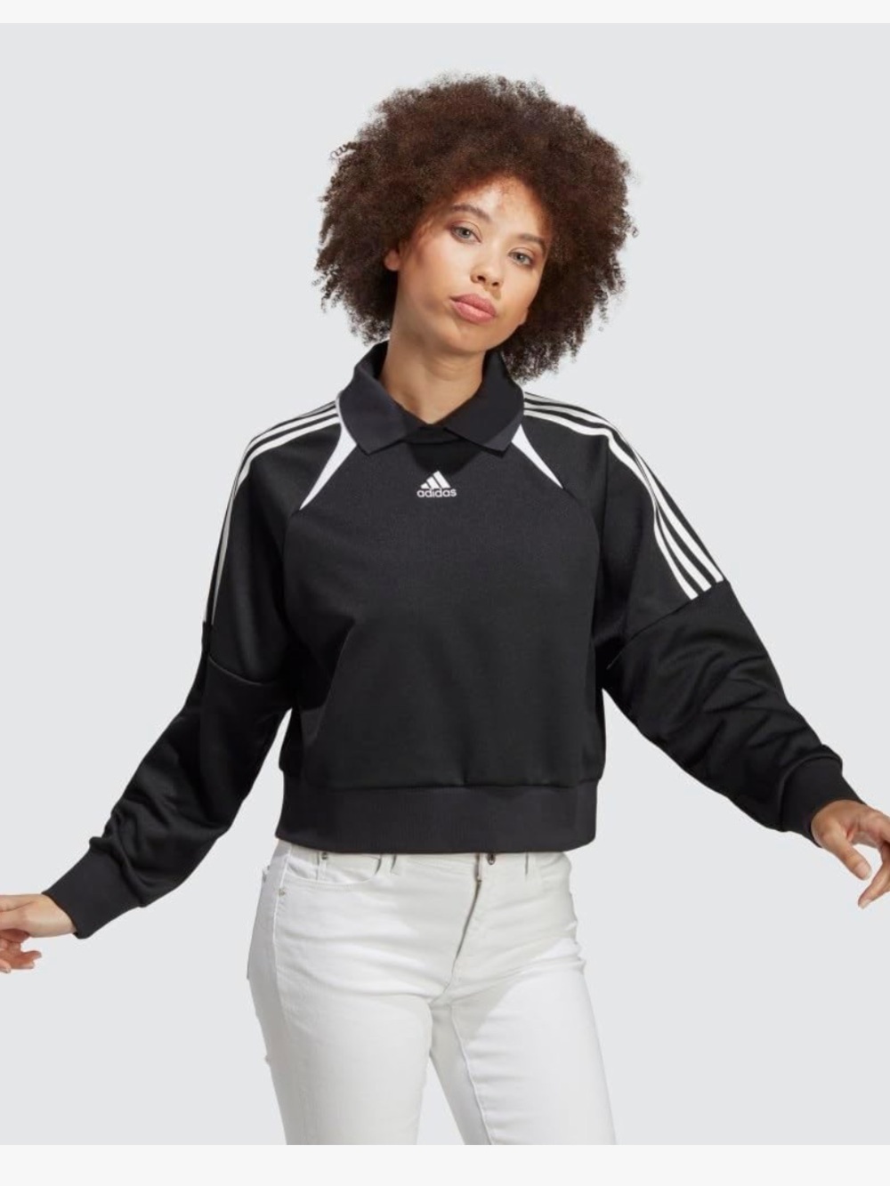 ADIDAS Women’s Black White Stripe Express Sweater Collar BRAND NEW Size Small